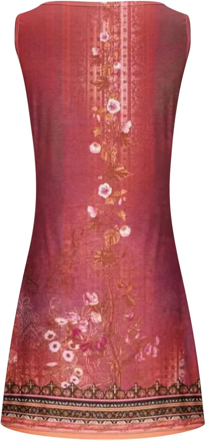 Summer Dresses for Women 2024 Casual Floral Printed Beach Dresses Loose Flow Midi Dress Sleeveless Tank Sun Dress