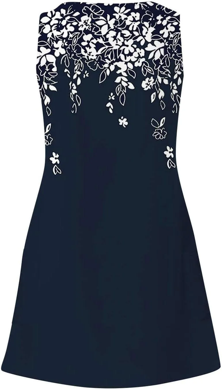 Summer Dresses for Women 2024 Women's Casual Sundress with Pockets Boho Beach Dress Floral V Neck Loose Tank Dresses