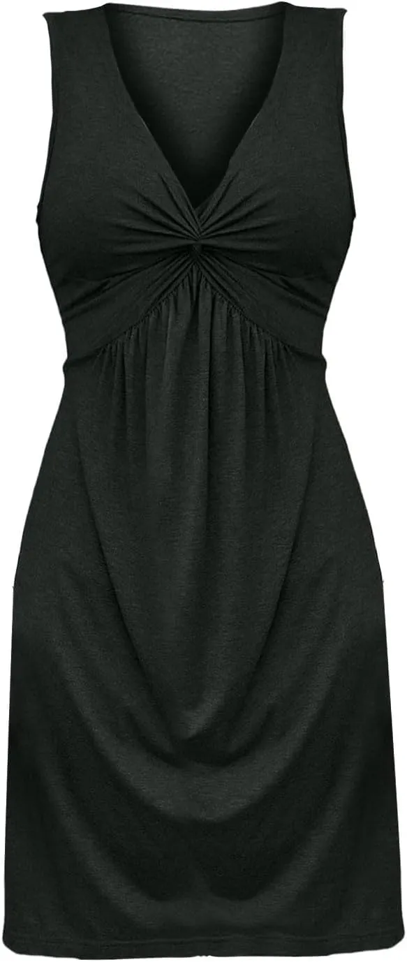 Summer Dresses for Women A-Line V Neck Sleeveless Dress Knotted Front Sundress Beach Vacation Outfits Sexy Sundress