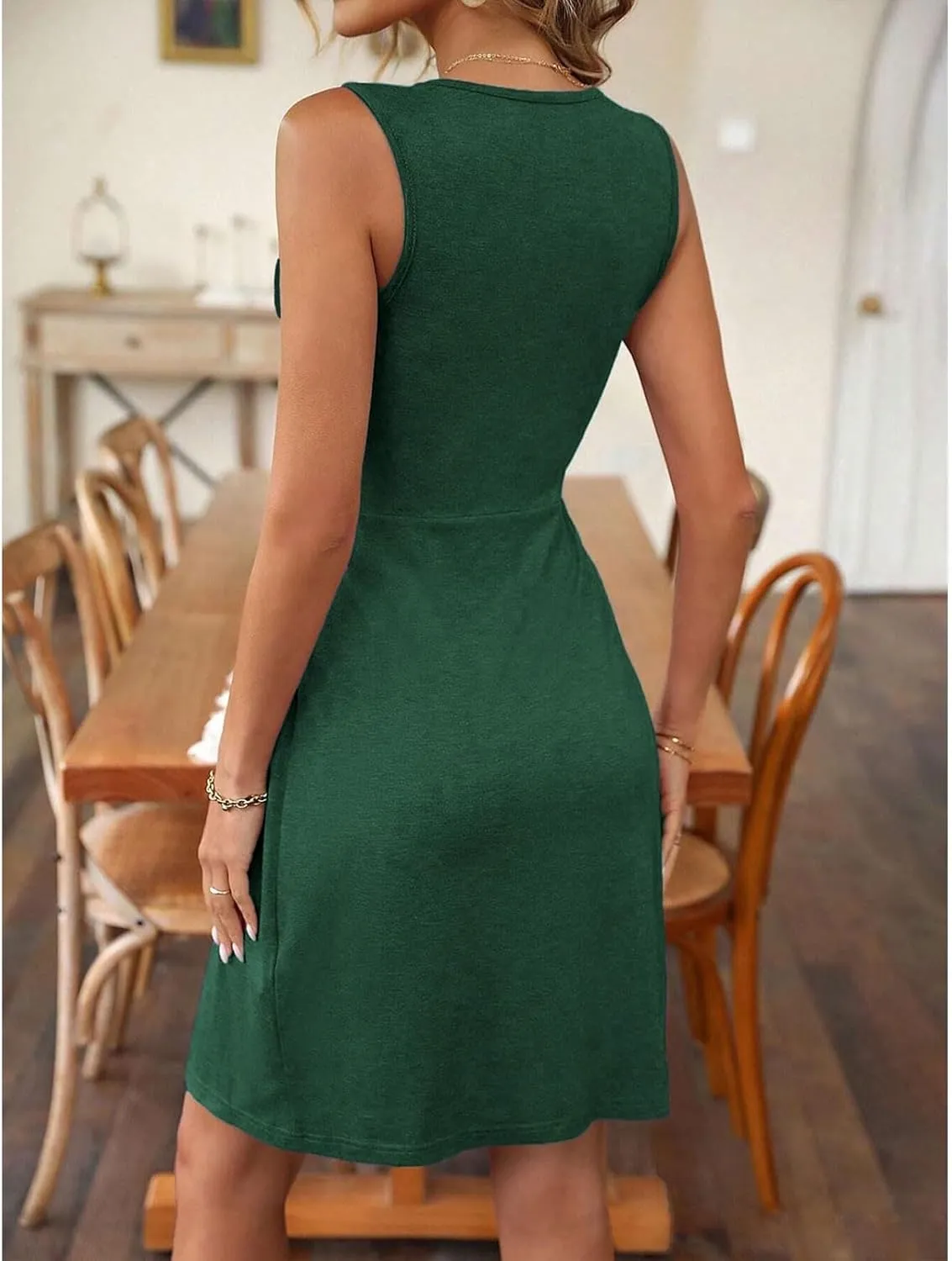 Summer Dresses for Women A-Line V Neck Sleeveless Dress Knotted Front Sundress Beach Vacation Outfits Sexy Sundress