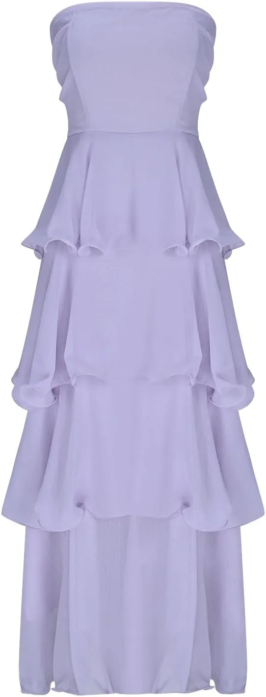 Summer Maxi Dresses for Women 2025 Strapless Tube Top Layered Flowy Beach Vacation Dress Wedding Guest Dress