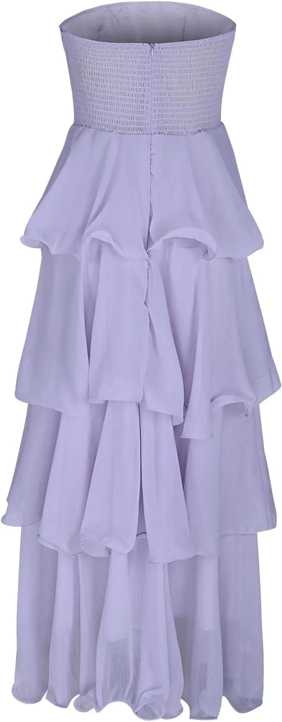 Summer Maxi Dresses for Women 2025 Strapless Tube Top Layered Flowy Beach Vacation Dress Wedding Guest Dress