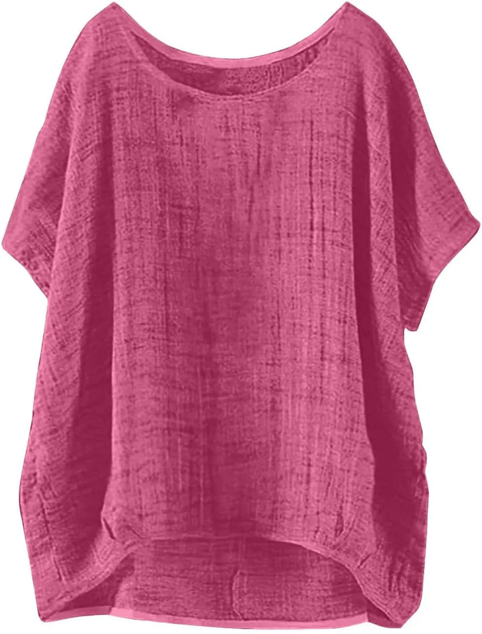 Summer Women Cotton Linen Tops Trendy Short Sleeve Casual Tshirt Oversized Loose Fit Crewneck Blouse High Low Hem Tees