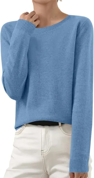 Sweaters for Women Long Sleeve Crew Neck Knitted Sweaters Casual Basic Pullover Sweaters Top