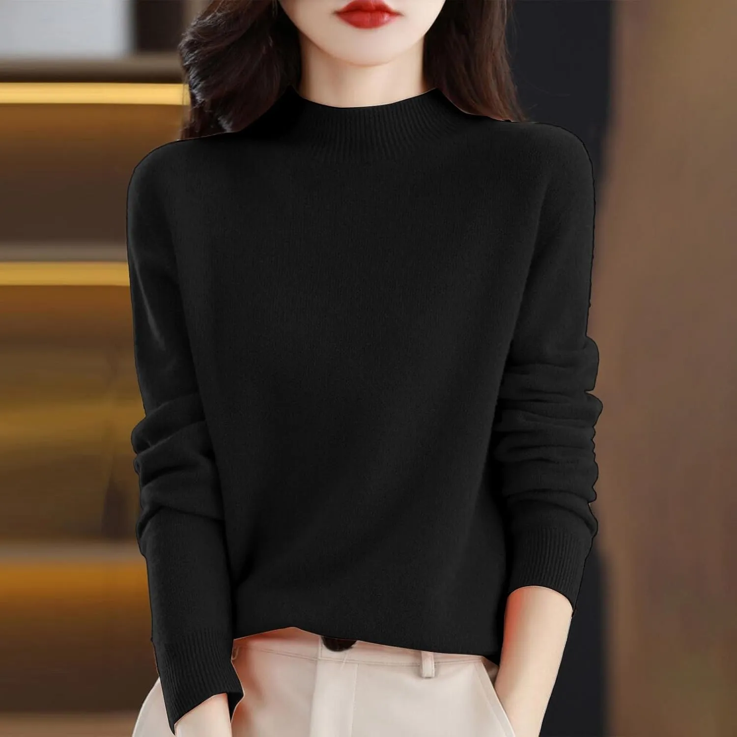 Sweaters for Women Long Sleeve Trendy Jumper Knitted Pullover Soft Warm 100% Cashmere Sweater Tops Clearance