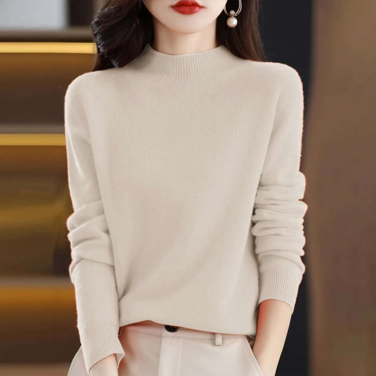 Sweaters for Women Long Sleeve Trendy Jumper Knitted Pullover Soft Warm 100% Cashmere Sweater Tops Clearance