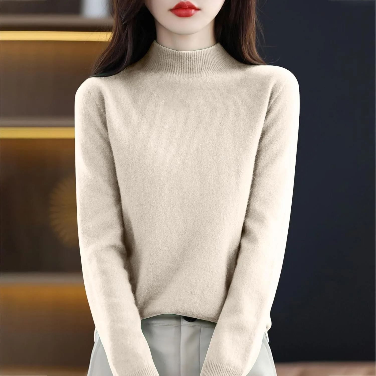 Sweaters for Women Long Sleeve Trendy Jumper Knitted Pullover Soft Warm 100% Cashmere Sweater Tops Clearance