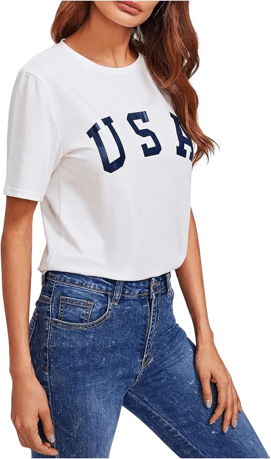 SweatyRocks Women's Letter Print Crop Tops Summer Short Sleeve T-Shirt