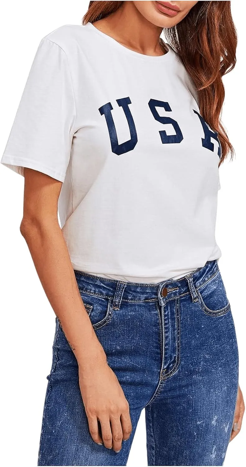 SweatyRocks Women's Letter Print Crop Tops Summer Short Sleeve T-Shirt