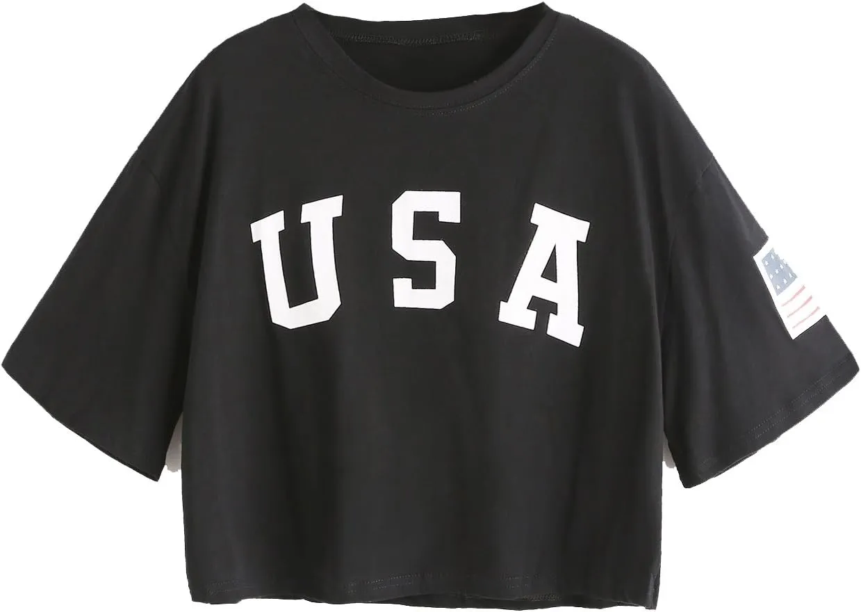 SweatyRocks Women's Letter Print Crop Tops Summer Short Sleeve T-Shirt