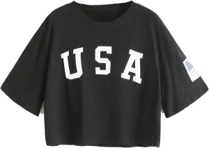 SweatyRocks Women's Letter Print Crop Tops Summer Short Sleeve T-Shirt