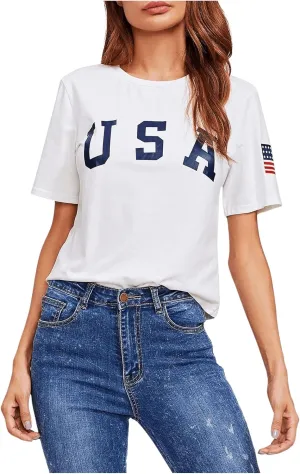 SweatyRocks Women's Letter Print Crop Tops Summer Short Sleeve T-Shirt