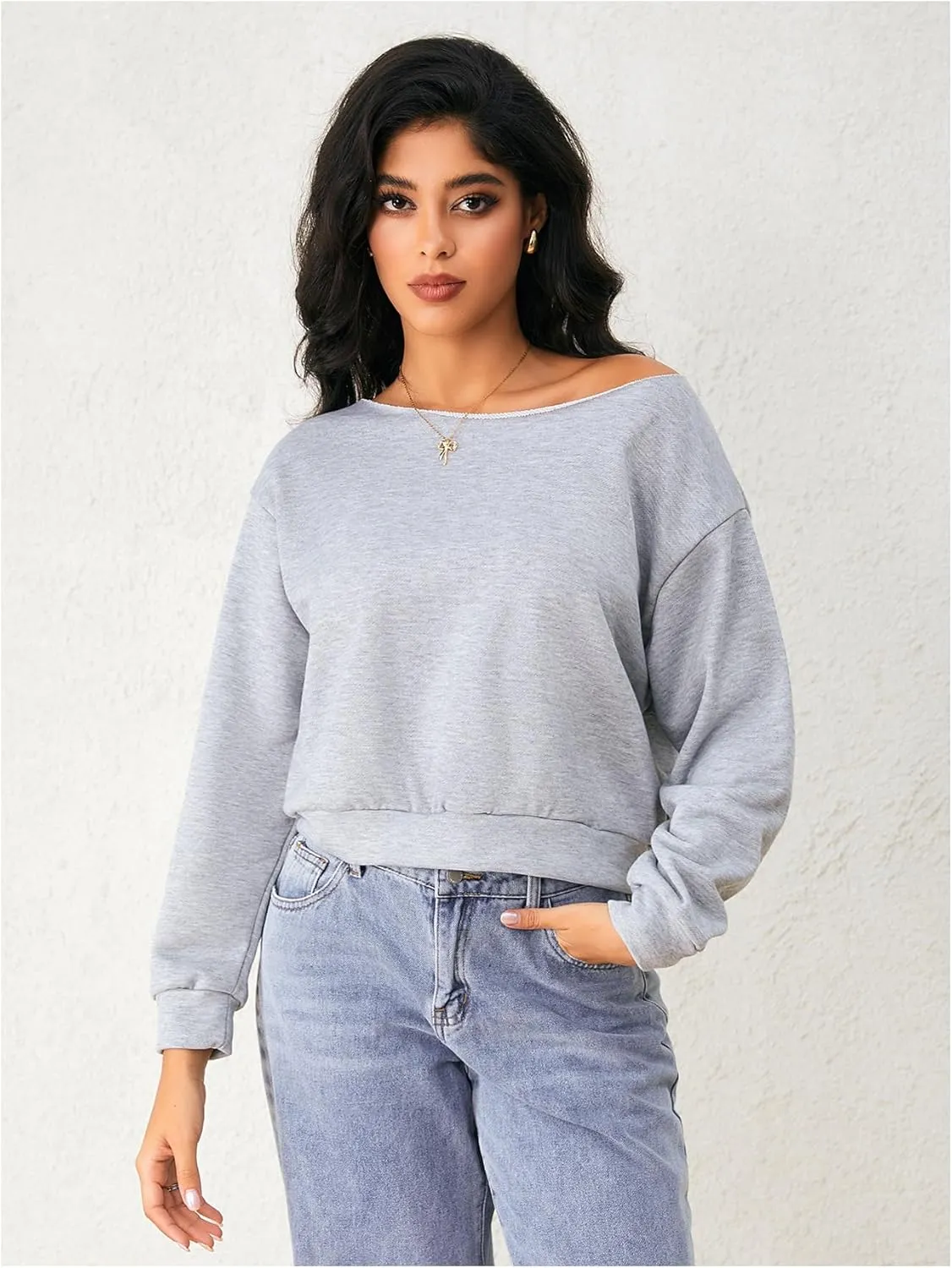 SweatyRocks Women's Off The Shoulder Sweatshirt Casual Long Sleeve Pullover Crop Tops