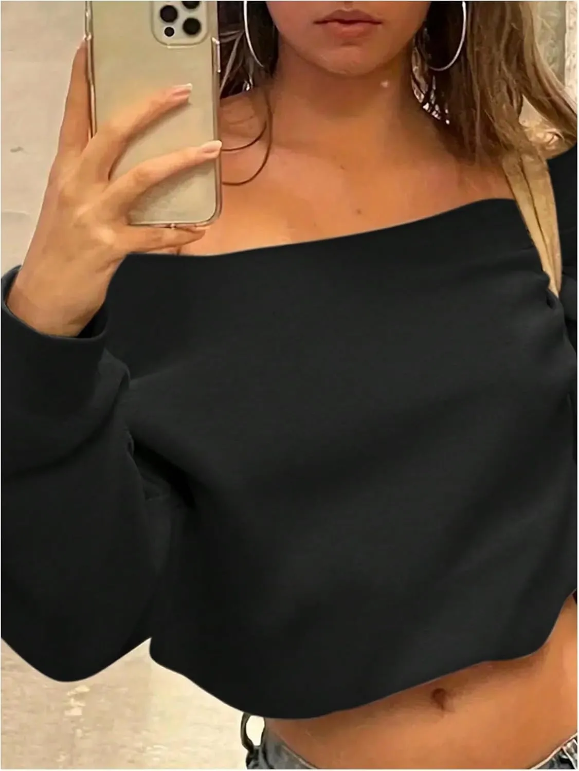 SweatyRocks Women's Off The Shoulder Sweatshirt Casual Long Sleeve Pullover Crop Tops