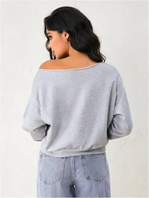 SweatyRocks Women's Off The Shoulder Sweatshirt Casual Long Sleeve Pullover Crop Tops