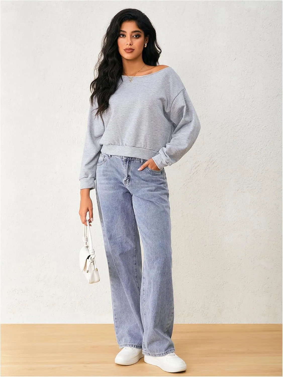 SweatyRocks Women's Off The Shoulder Sweatshirt Casual Long Sleeve Pullover Crop Tops
