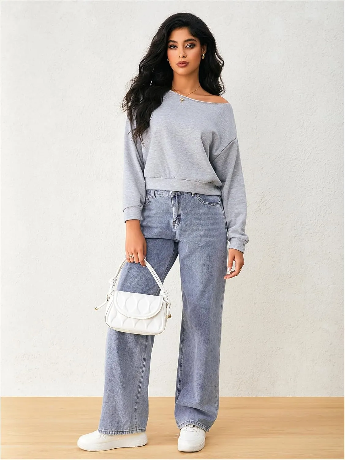 SweatyRocks Women's Off The Shoulder Sweatshirt Casual Long Sleeve Pullover Crop Tops