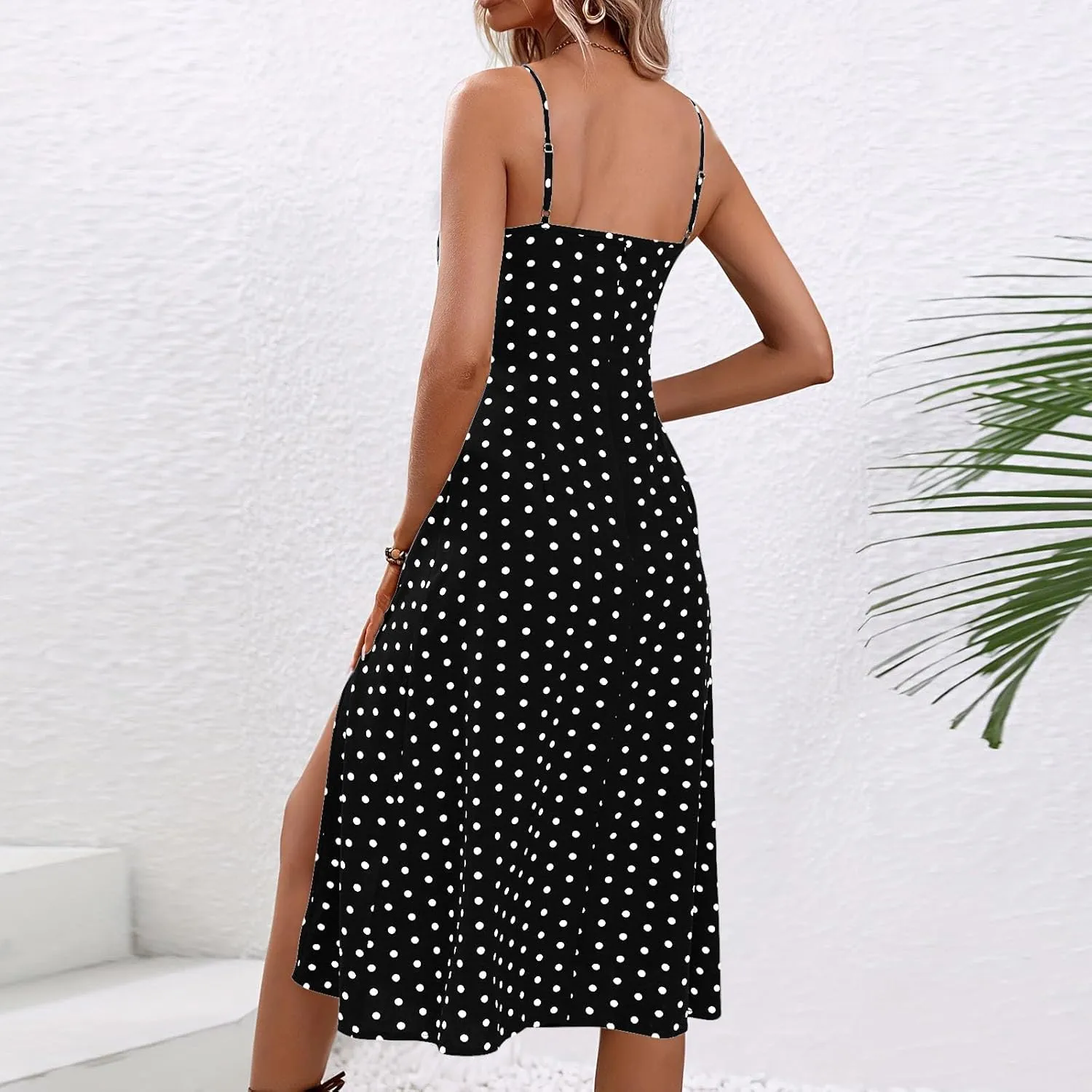 TANGNADE Corset Dress for Women Summer Spaghetti Straps Square Neck Casual Boho Midi Dress Flowy Slit Bustier Dresses