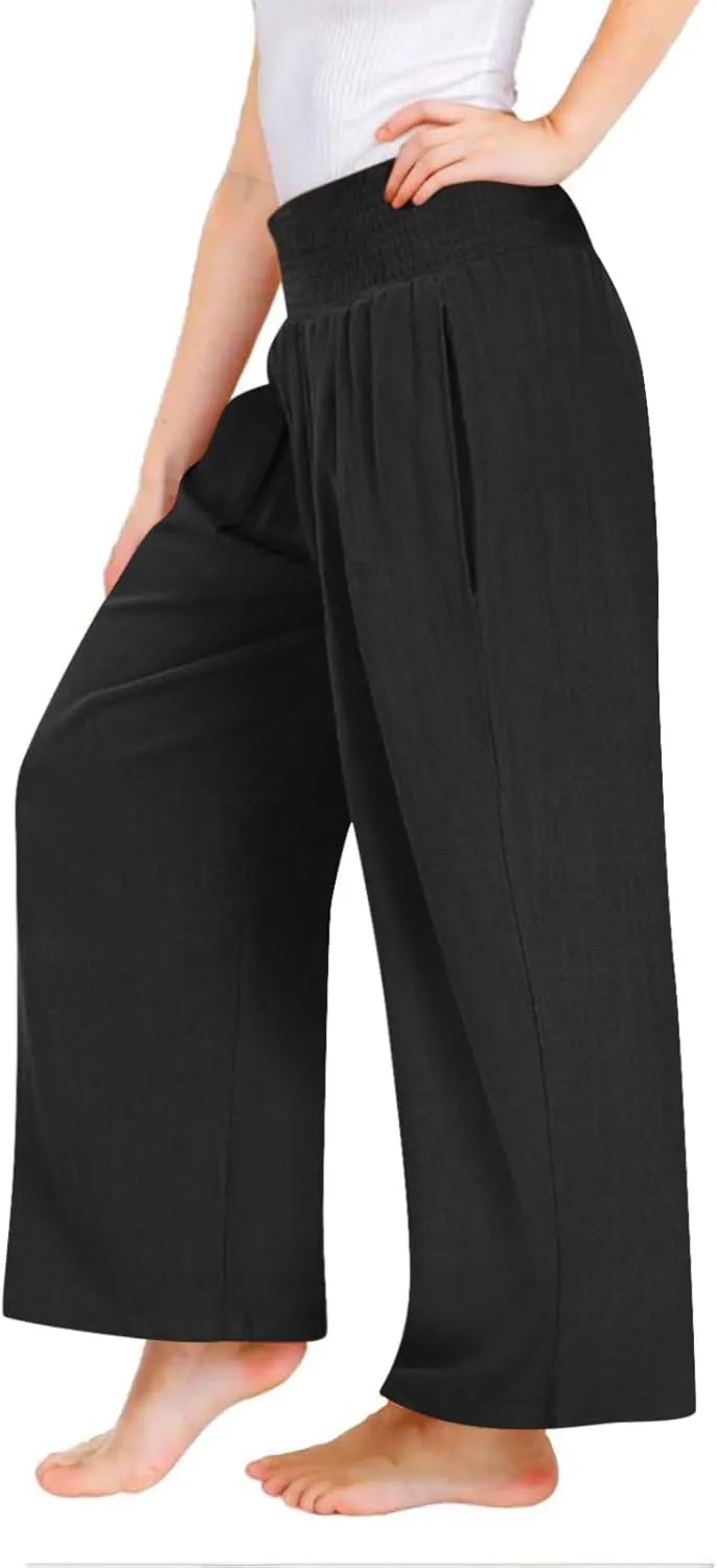 Teen Girls Cotton Linen Palazzo Pants Kids Beach Travel Resort Trousers Summer High Waist Casual Wide Leg Lounge Pant