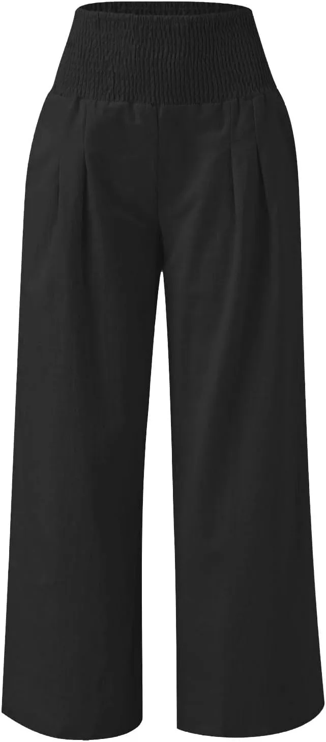 Teen Girls Cotton Linen Palazzo Pants Kids Beach Travel Resort Trousers Summer High Waist Casual Wide Leg Lounge Pant