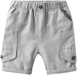 Toddler Boys Solid Color Cargo Shorts Kids Casual Elastic Waist Shorts Child Summer Shorts with Pcokets