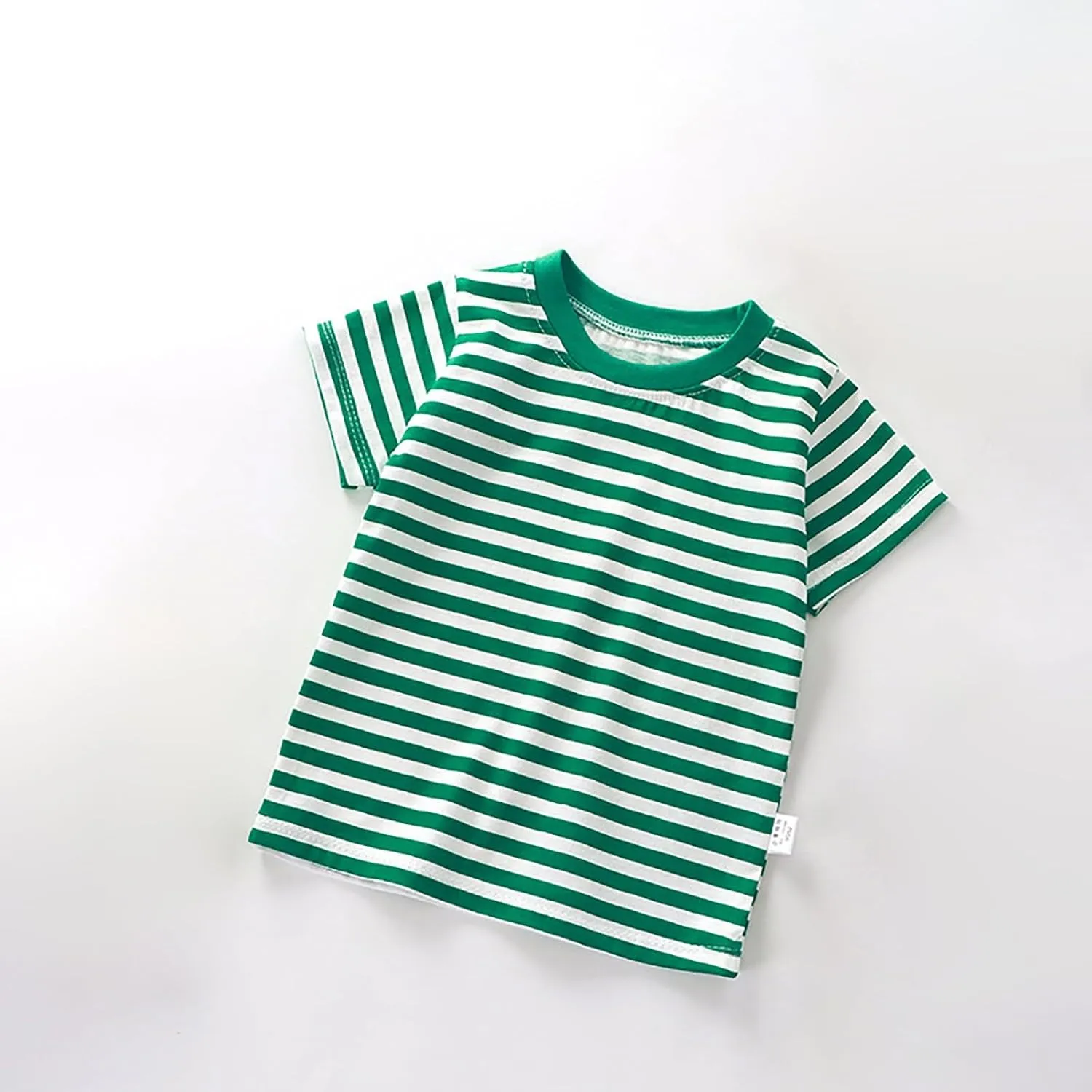 Toddler Kids Boys and Girls Short Sleeved Striped T Shirt Plain Cotton Soft Crewneck Classic Summer Casual Tees