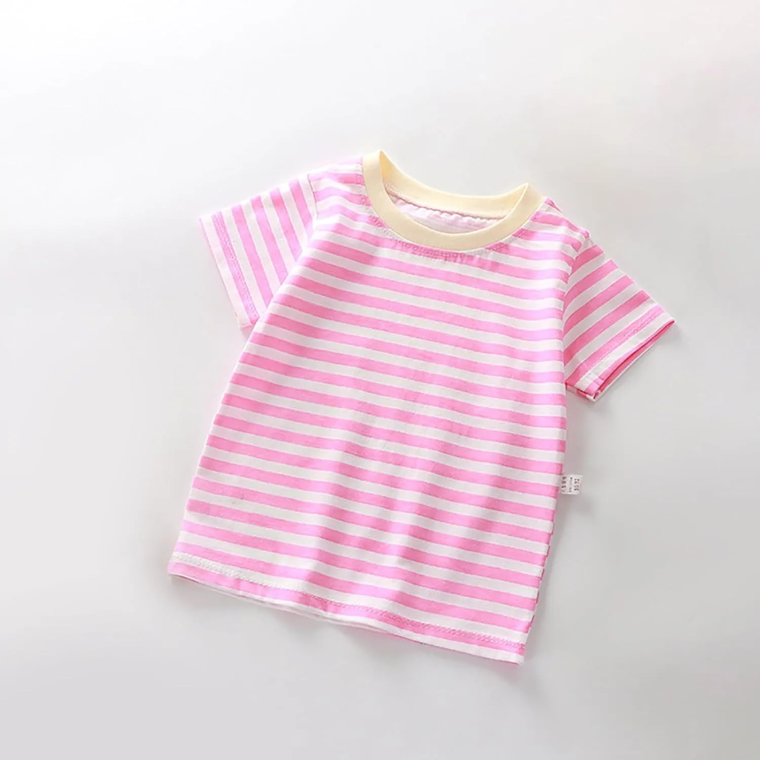 Toddler Kids Boys and Girls Short Sleeved Striped T Shirt Plain Cotton Soft Crewneck Classic Summer Casual Tees