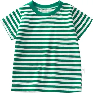 Toddler Kids Boys and Girls Short Sleeved Striped T Shirt Plain Cotton Soft Crewneck Classic Summer Casual Tees