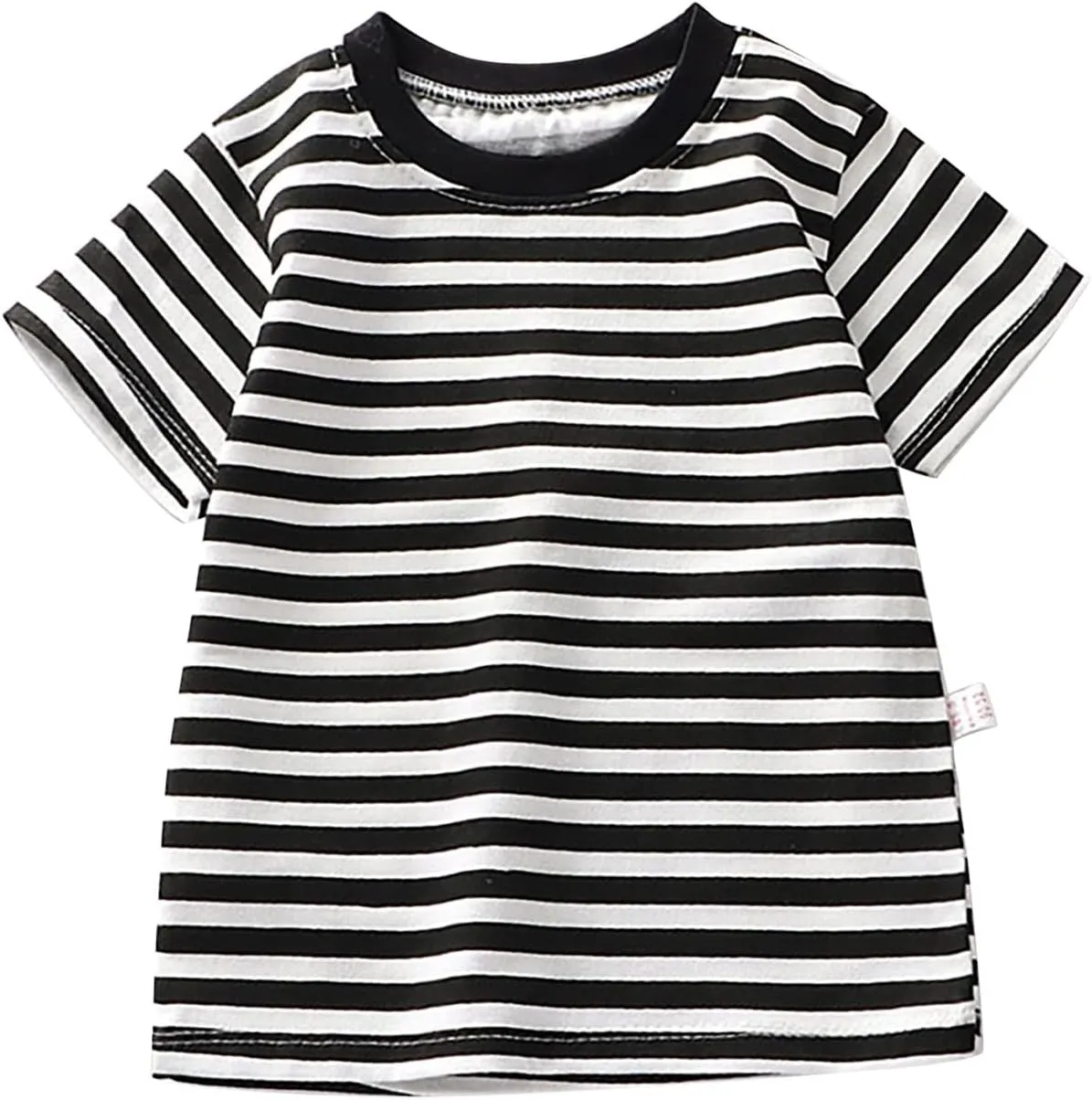 Toddler Kids Boys and Girls Short Sleeved Striped T Shirt Plain Cotton Soft Crewneck Classic Summer Casual Tees