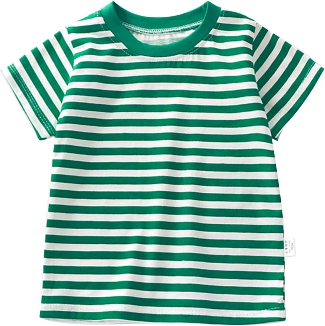 Toddler Kids Boys and Girls Short Sleeved Striped T Shirt Plain Cotton Soft Crewneck Classic Summer Casual Tees