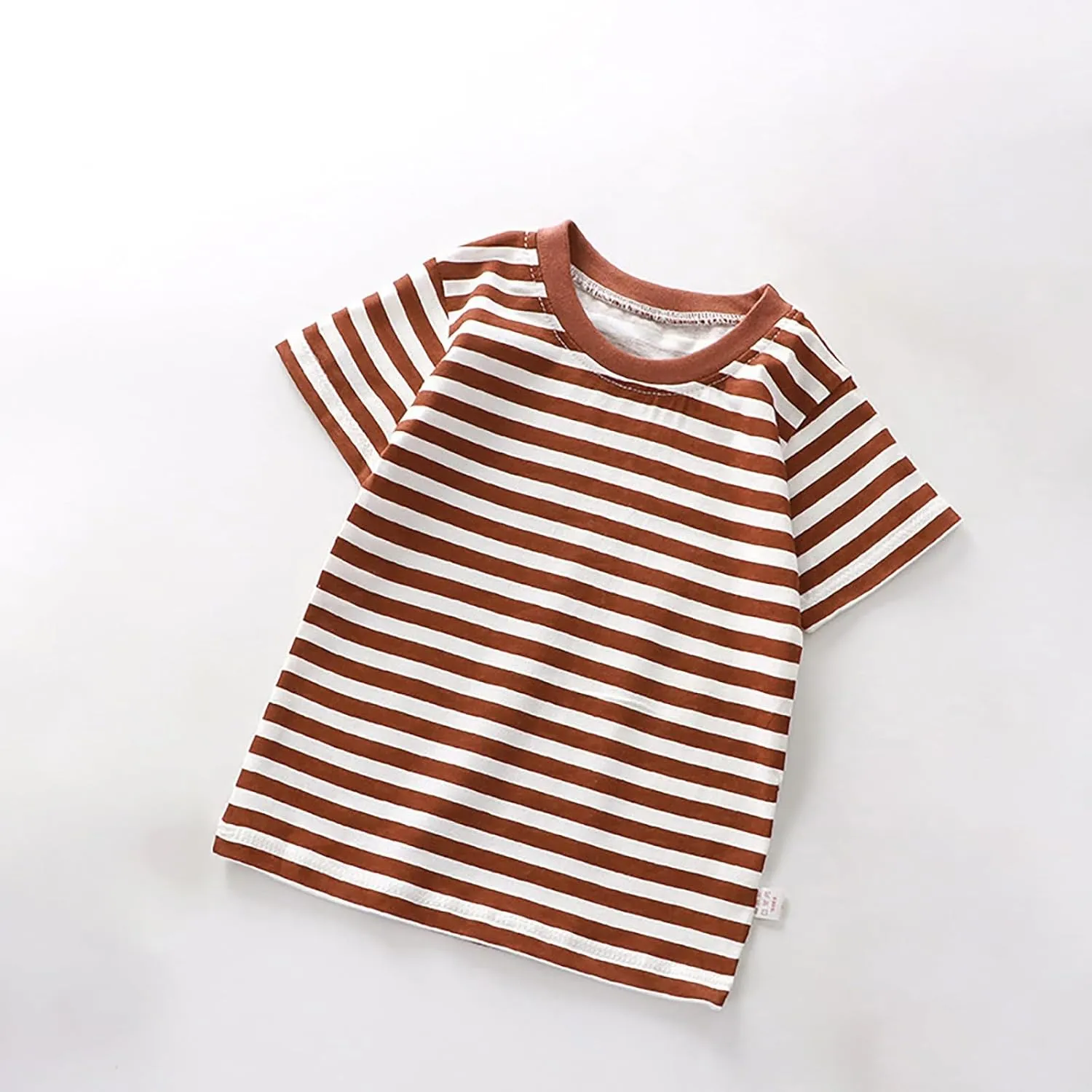 Toddler Kids Boys and Girls Short Sleeved Striped T Shirt Plain Cotton Soft Crewneck Classic Summer Casual Tees