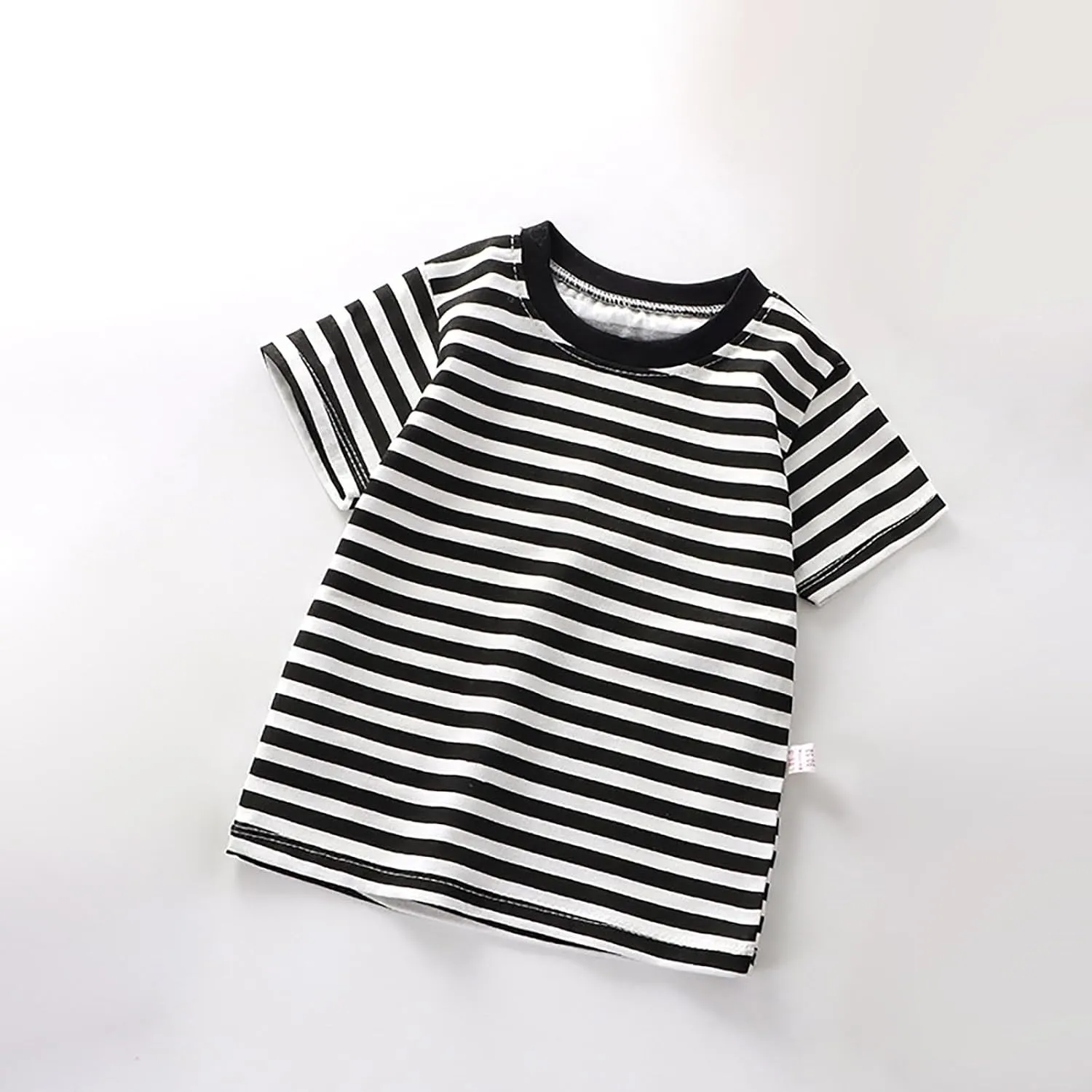 Toddler Kids Boys and Girls Short Sleeved Striped T Shirt Plain Cotton Soft Crewneck Classic Summer Casual Tees