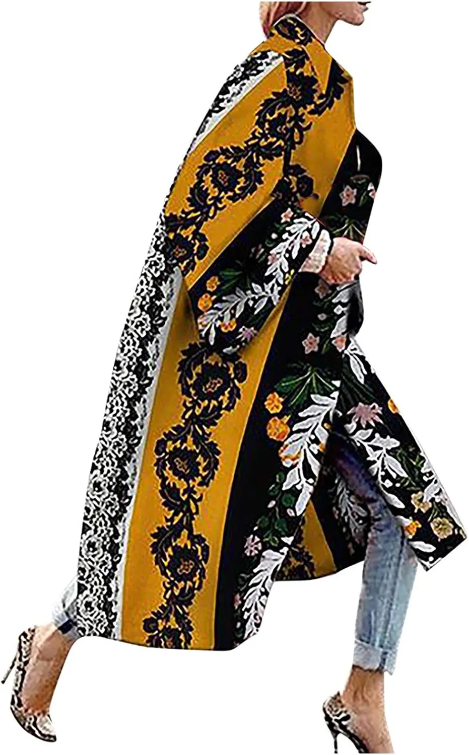 Trench Coat for Women's Oversized Fashion Printed Jackets Boho Long Cardigans Casual Open Front Coats Outerwear