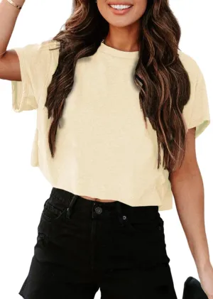 UNCLECAT Women's Cropped T Shirts Trendy Short Sleeve Crew Neck Crop Tops Solid Basic Tee