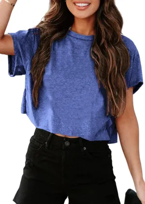 UNCLECAT Women's Cropped T Shirts Trendy Short Sleeve Crew Neck Crop Tops Solid Basic Tee