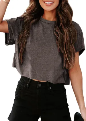 UNCLECAT Women's Cropped T Shirts Trendy Short Sleeve Crew Neck Crop Tops Solid Basic Tee