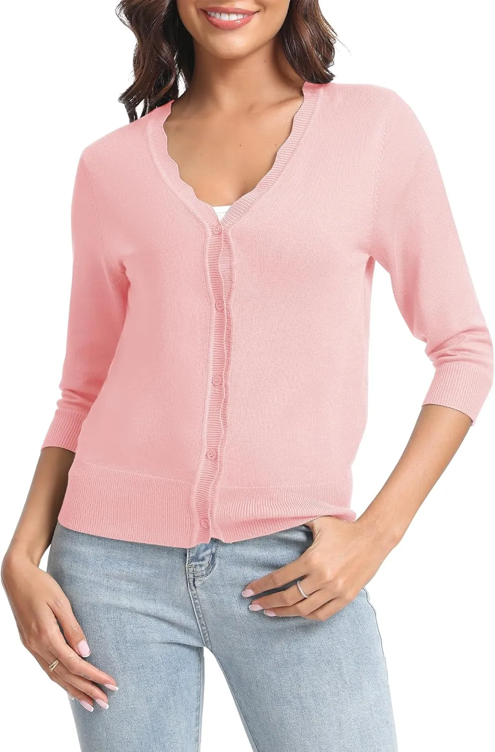 Urban CoCo Woman's 3/4 Sleeve V-Neck Cropped Cardigan Sweater Open Front Lightweight Knit Shrugs for Women