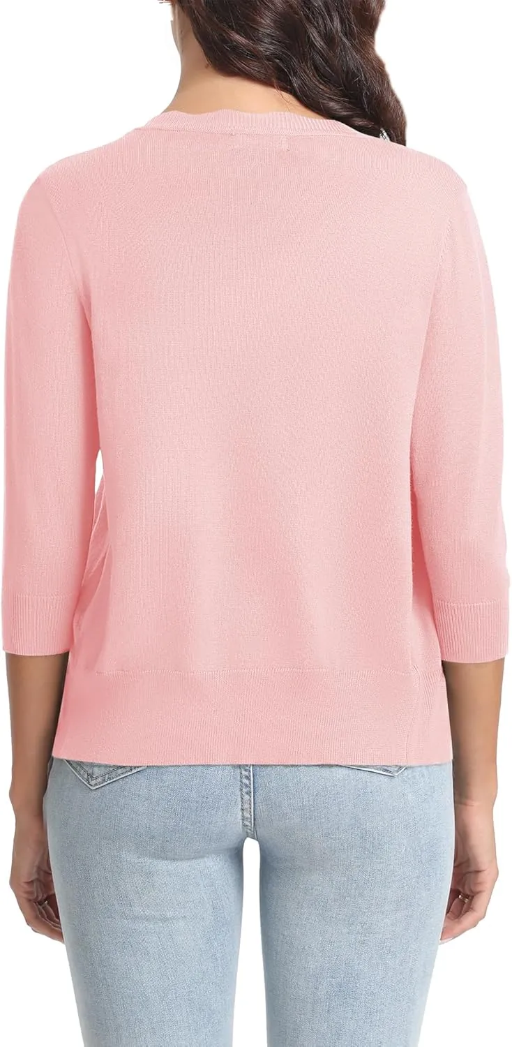 Urban CoCo Woman's 3/4 Sleeve V-Neck Cropped Cardigan Sweater Open Front Lightweight Knit Shrugs for Women