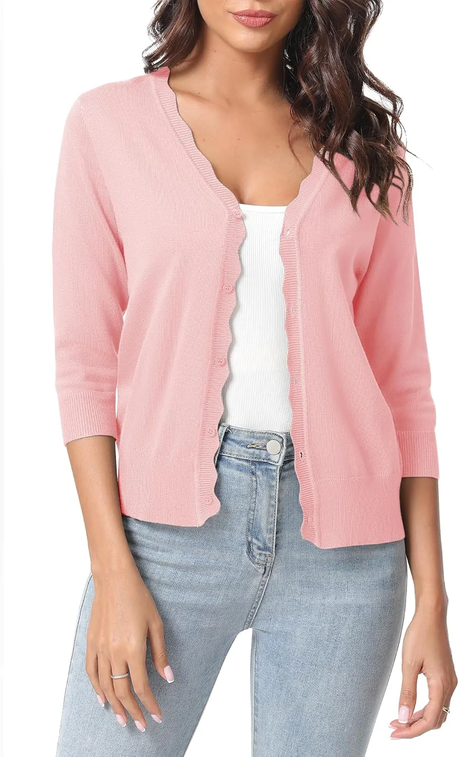 Urban CoCo Woman's 3/4 Sleeve V-Neck Cropped Cardigan Sweater Open Front Lightweight Knit Shrugs for Women