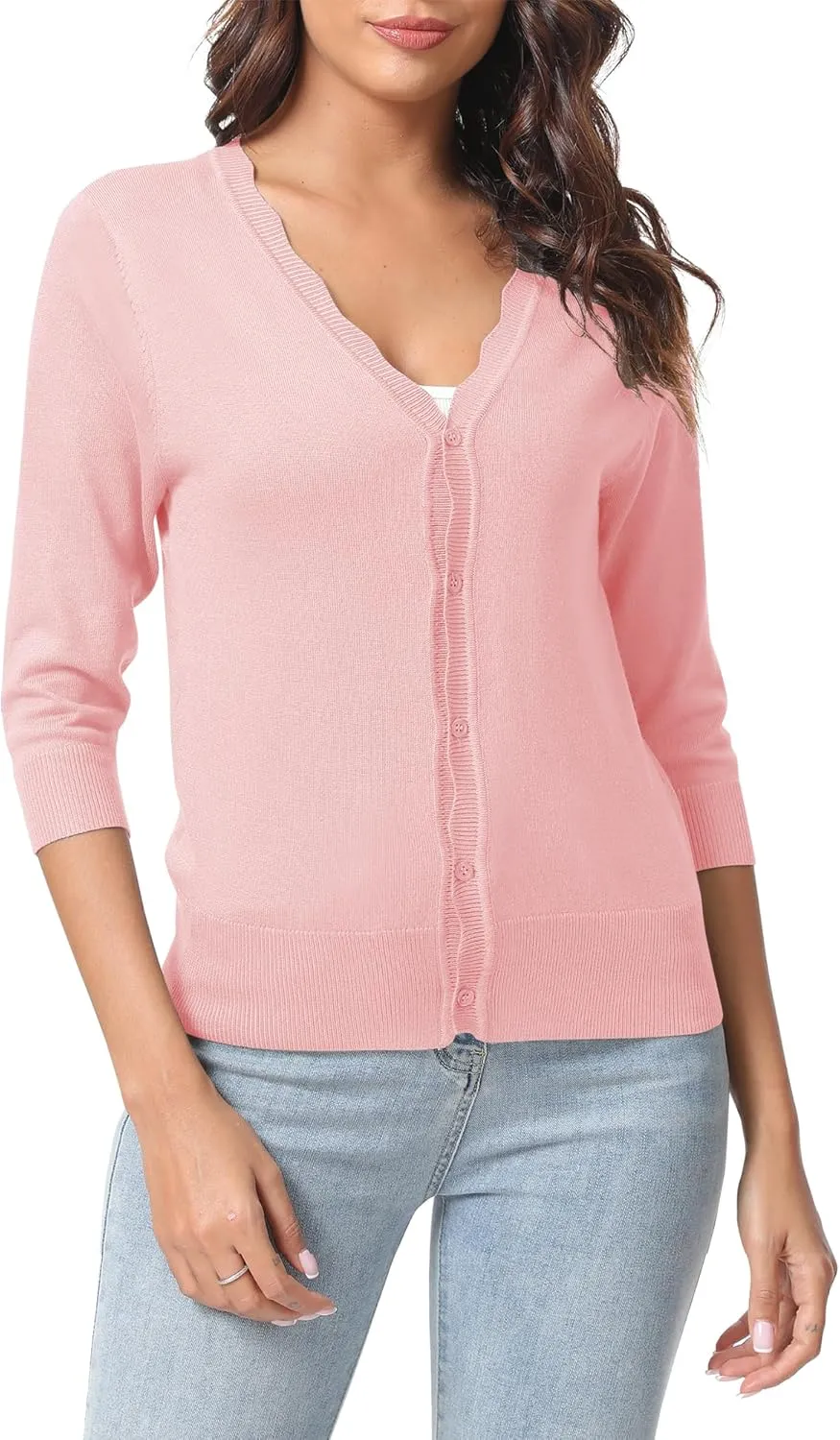 Urban CoCo Woman's 3/4 Sleeve V-Neck Cropped Cardigan Sweater Open Front Lightweight Knit Shrugs for Women