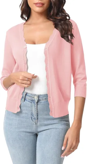 Urban CoCo Woman's 3/4 Sleeve V-Neck Cropped Cardigan Sweater Open Front Lightweight Knit Shrugs for Women