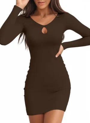 Valiamcep Women's Long Sleeve Dress Crewneck Bodycon Dresses Ribbed Knit Stretchable Elasticity Slim Fit Casual Mini Dress