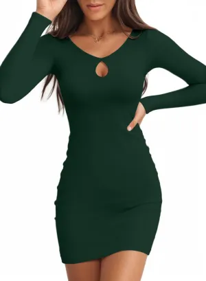 Valiamcep Women's Long Sleeve Dress Crewneck Bodycon Dresses Ribbed Knit Stretchable Elasticity Slim Fit Casual Mini Dress