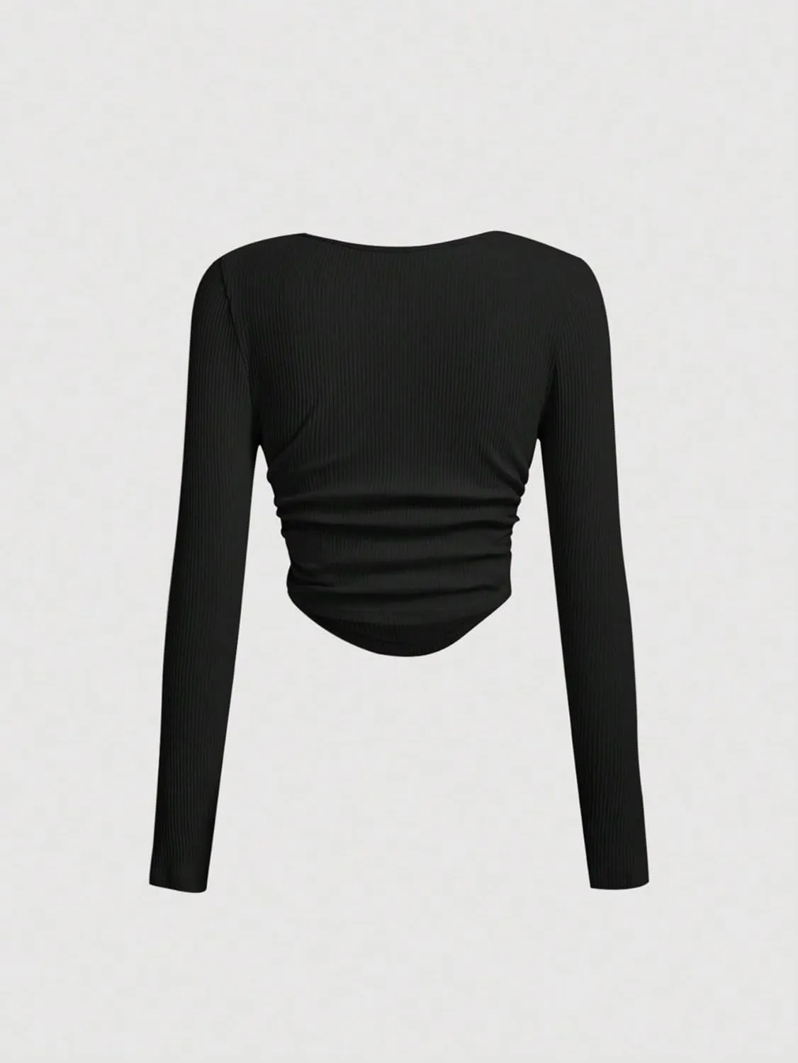 Verdusa Women's Ruched Asymmetrical Crop Tops Square Neck Long Sleeve T Shirts