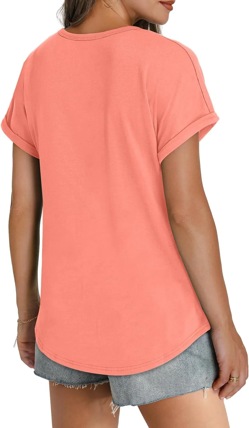 WEESO Womens T Shirts Crew Neck Rolled Short Sleeve Basic Summer Tops 2025 Casual Tees Curved Hem