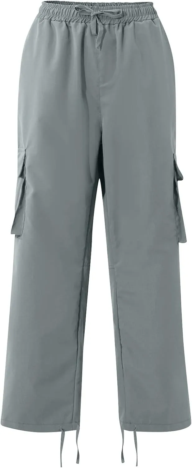 WENKOMG1 Mens Cotton Cargo Pants,Solid Elastic Waist Straight Leg Slacks Drawstring Trousers Slim Fit Bottoms for Men