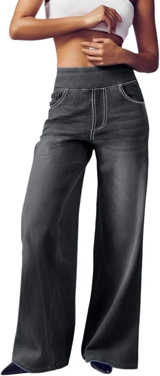 Wide Leg Jeans for Women Trendy High Waisted Baggy Denim Pants Retro Tie Dye Straight Leg Stretchy Jean Washed Pant