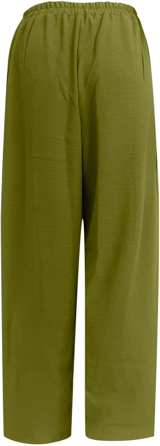 Wide Leg Pants Womens Casual Solid Sweatpants Straight Wide Leg Loose Trousers Elastic Belt Joggers with Pocket