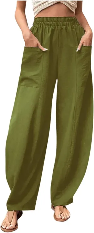 Wide Leg Pants Womens Casual Solid Sweatpants Straight Wide Leg Loose Trousers Elastic Belt Joggers with Pocket