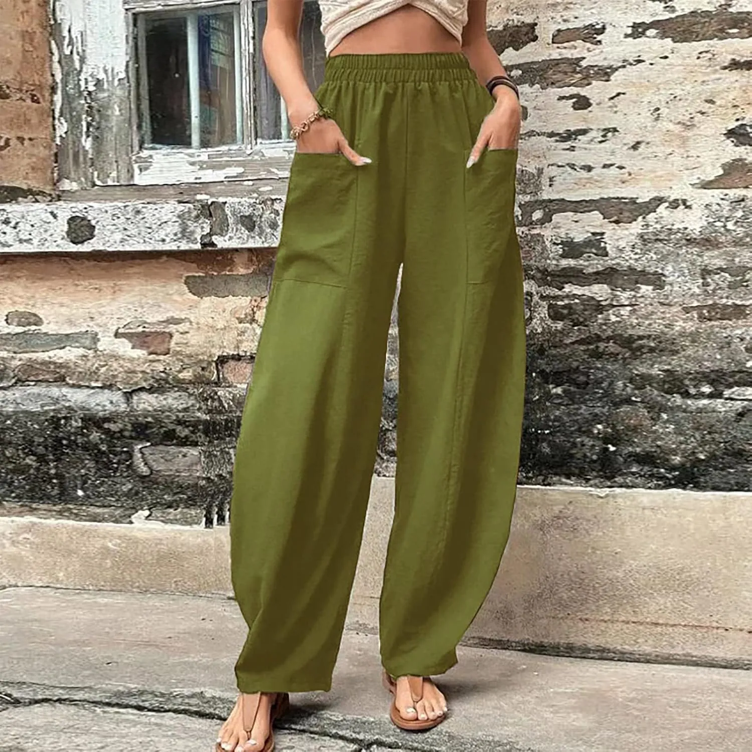 Wide Leg Pants Womens Casual Solid Sweatpants Straight Wide Leg Loose Trousers Elastic Belt Joggers with Pocket
